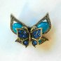 Blue Double Butterfly Fashion Brooch Broach Pin Gold Tone