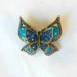 Blue Double Butterfly Fashion Brooch Broach Pin Gold Tone