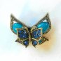 Blue Double Butterfly Fashion Brooch Broach Pin Gold Tone