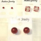 Lot 3 Red Stud Square Clear Rhinestone Silver Tone Hoop Earrings