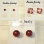 Lot 3 Red Stud Square Clear Rhinestone Silver Tone Hoop Earrings