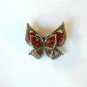 Red Double Butterfly Fashion Brooch Broach Pin Gold Tone