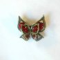 Red Double Butterfly Fashion Brooch Broach Pin Gold Tone