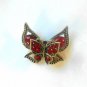 Red Double Butterfly Fashion Brooch Broach Pin Gold Tone