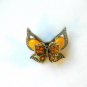 Yellow Amber Double Butterfly Fashion Brooch Broach Pin Gold Tone