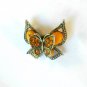 Yellow Amber Double Butterfly Fashion Brooch Broach Pin Gold Tone