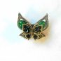 Green Double Butterfly Fashion Brooch Broach Pin Gold Tone