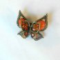 Orange Double Butterfly Fashion Brooch Broach Pin Gold Tone