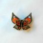 Orange Double Butterfly Fashion Brooch Broach Pin Gold Tone