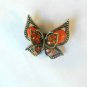 Orange Double Butterfly Fashion Brooch Broach Pin Gold Tone