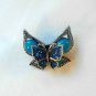Blue Double Butterfly Fashion Brooch Broach Pin Silver Tone