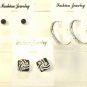 Lot 3 Black Stud Square Clear Rhinestone Silver Tone Hoop Earrings