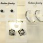 Lot 3 Black Stud Square Clear Rhinestone Silver Tone Hoop Earrings