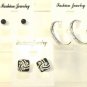 Lot 3 Black Stud Square Clear Rhinestone Silver Tone Hoop Earrings