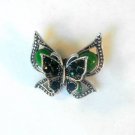 Green Double Butterfly Fashion Brooch Broach Pin Silver Tone