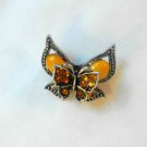 Yellow Amber Double Butterfly Fashion Brooch Broach Pin Silver Tone