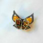 Yellow Amber Double Butterfly Fashion Brooch Broach Pin Silver Tone