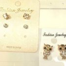 Lot 3 Clear Owl Rhinestone Stud Earrings
