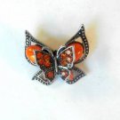 Orange Double Butterfly Fashion Brooch Broach Pin Silver Tone