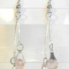 Thin Long Drop Pink Crystal Bead Dangle Earrings