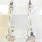 Thin Long Drop Pink Crystal Bead Dangle Earrings