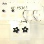 Lot 3 Black Stud Flower Clear Rhinestone Silver Tone Hoop Earrings