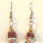 Purple Oval Silver Lampwork Pink Rose Millefiori Dangle Earrings