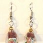 Purple Oval Silver Lampwork Pink Rose Millefiori Dangle Earrings