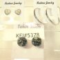 Lot 3 Black Stud Sparkle Heart Silver Tone Hoop Earrings