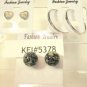 Lot 3 Black Stud Sparkle Heart Silver Tone Hoop Earrings