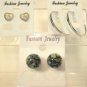 Lot 3 Black Stud Sparkle Heart Silver Tone Hoop Earrings