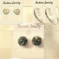Lot 3 Black Stud Sparkle Heart Silver Tone Hoop Earrings