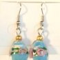 Baby Blue Oval Silver Lampwork Pink Rose Millefiori Dangle Earrings