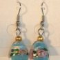 Baby Blue Oval Silver Lampwork Pink Rose Millefiori Dangle Earrings