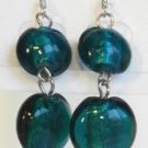Round Lampwork Dark Blue Glass Silver Plated Dangle Earrings
