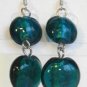 Round Lampwork Dark Blue Glass Silver Plated Dangle Earrings