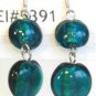 Round Lampwork Dark Blue Glass Silver Plated Dangle Earrings