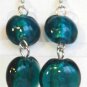 Round Lampwork Dark Blue Glass Silver Plated Dangle Earrings