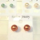 Lot 3 Orange Green Yellow Pearl Finish Stud Earrings
