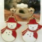 Large Snow Man Red Scarf Hat Stud Gold Tone Earrings Christmas Holiday