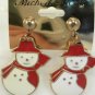 Large Snow Man Red Scarf Hat Stud Gold Tone Earrings Christmas Holiday