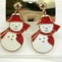 Large Snow Man Red Scarf Hat Stud Gold Tone Earrings Christmas Holiday