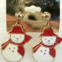 Large Snow Man Red Scarf Hat Stud Gold Tone Earrings Christmas Holiday
