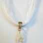 Clear Yellow Millefiori Teardrop Pendant White Organza Wax String Necklace