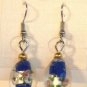 Dark Blue Oval Silver Lampwork Pink Rose Millefiori Dangle Earrings