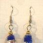 Dark Blue Oval Silver Lampwork Pink Rose Millefiori Dangle Earrings