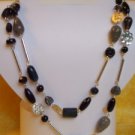 Black Gray Glass Bead Necklace Silver Tone Flowers Findings