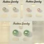 Lot 3 Green Pink Gray Pearl Finish Stud Earrings