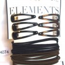 Elements Black Brown 18 Ponytail Holders 6 Hair Clips 92023