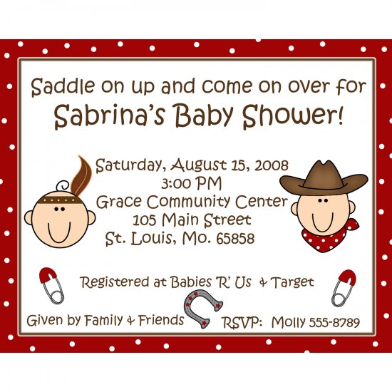 Little Cowboy 20 Personalized Baby Shower Invitations